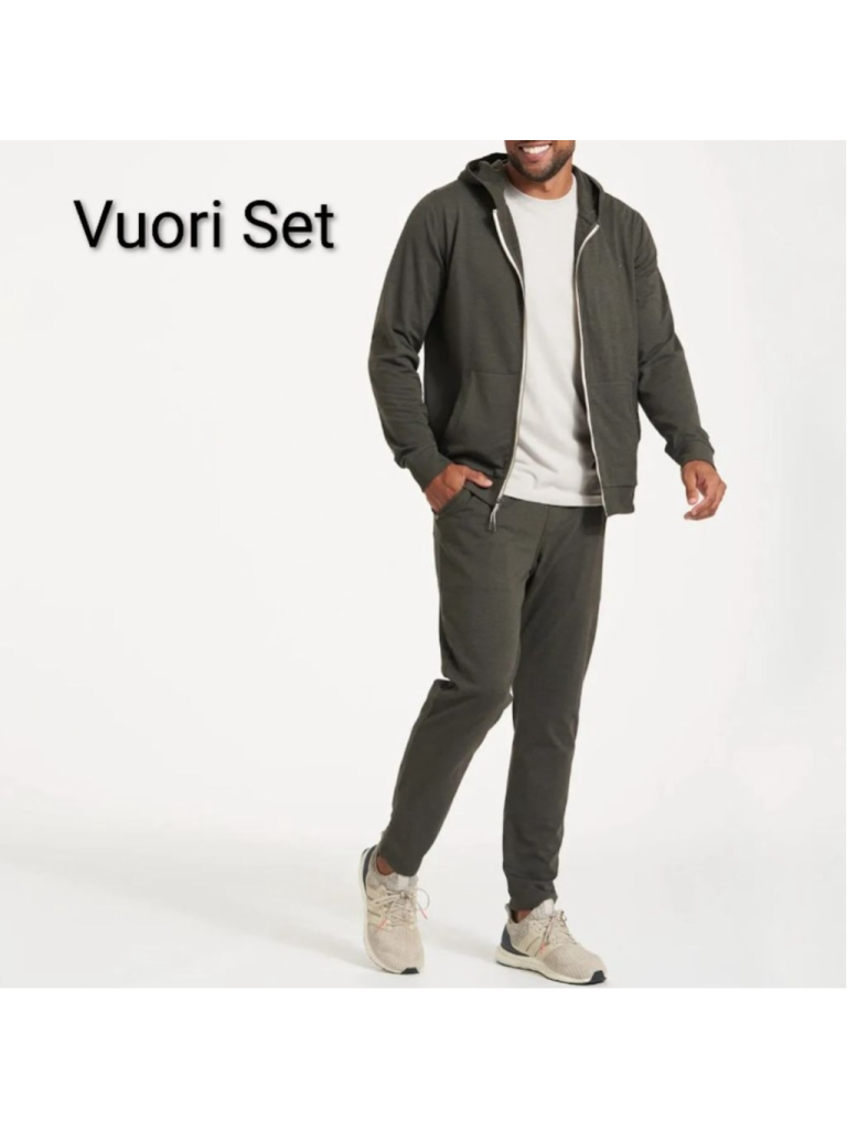 Men's Vuori Coronado Hoodie Jogger 2pc Set M Green Heather Oregano Full Zip S/M
